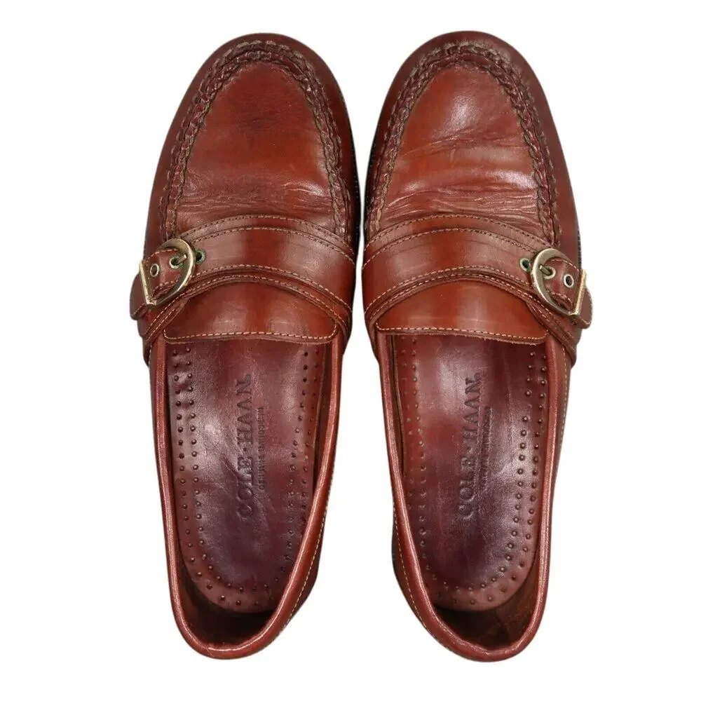 Cole Haan Shoes Mens 8.5 Loafers Leather Buckle Strap Moc Toe Handsewn Slip On